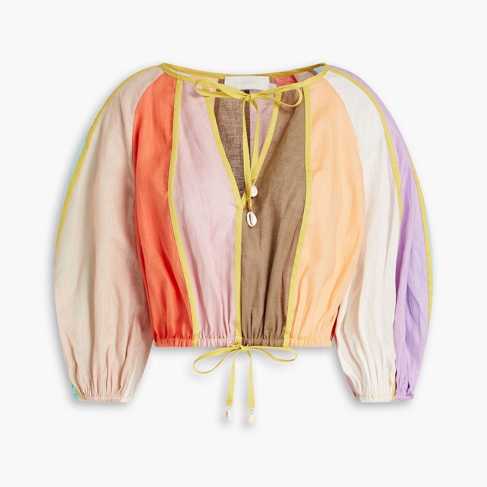 Zimmermann Lola Panelled Crop Top Linen 0 XS